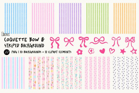 Download Coquette Bow &amp; Striped Background Bundle - Background bundle Collection
