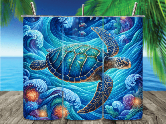 Download Deep Blue Ocean Sea Turtle Tumbler Wrap - Deep blue ocean Collection